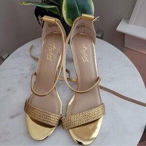 NWOB Thalia Sodi Golden Bronze rhinestone heels
